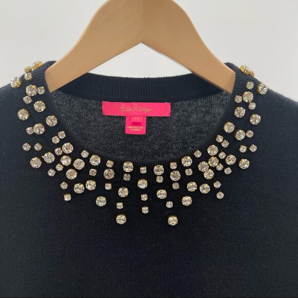 LILLY PULITZER Odetta Jeweled Sweater Black Merino Wool Cashmere SZ Extra Small - Picture 5 of 11